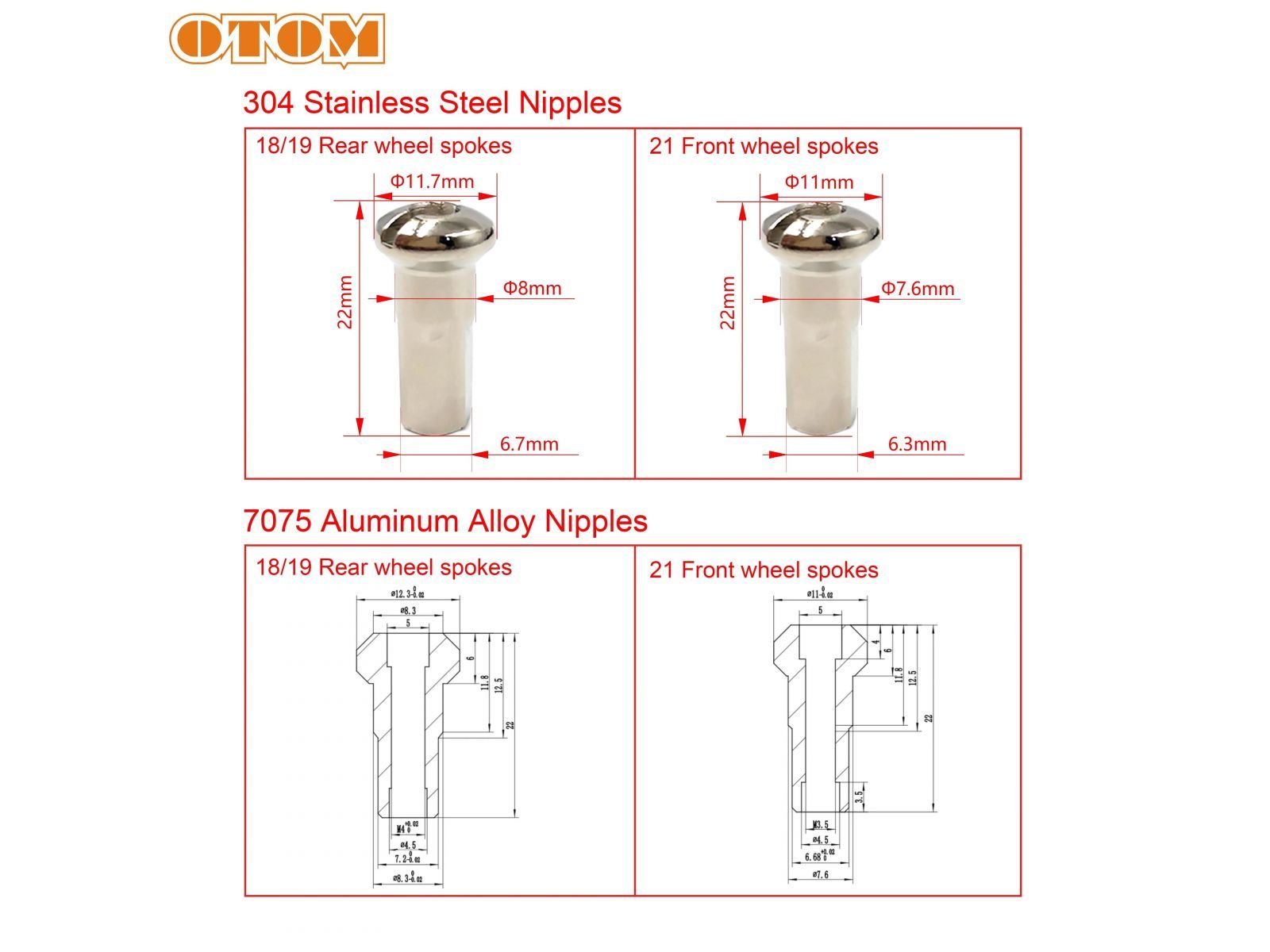 Комплект спиц 18` нерж спицы + красн алюм. ниппели  191/196мм, 4мм, 32шт